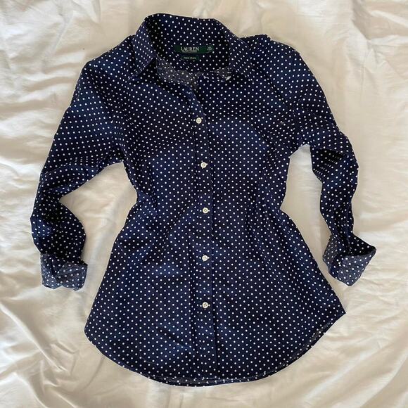NWOT Ralph Lauren Non Iron button up Navy blue polka dot Ralph shirt - Picture 1 of 7